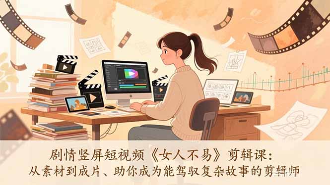 剧情竖屏短视频《女人不易》剪辑课：从素材到成片、助你成为能驾驭复杂故事的剪辑师-轻创联盟