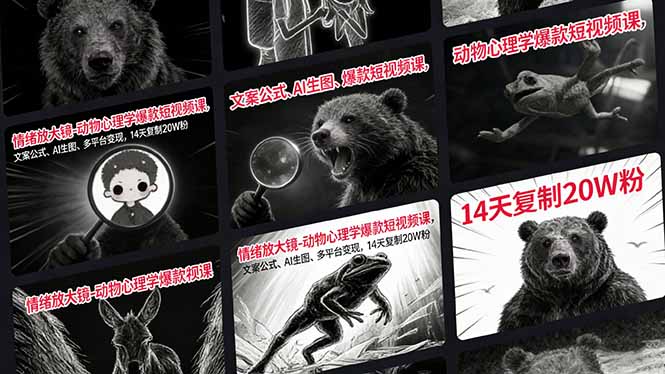 情绪放大镜-动物心理学爆款短视频课，文案公式、AI生图、多平台变现，14天复制20W粉-轻创联盟